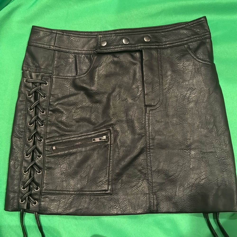 Faux leather black mini skirt